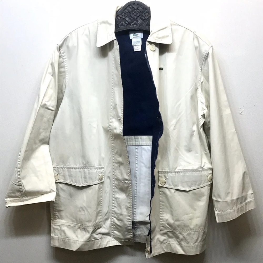 Lacoste Men’s Zip Up Trench Coat Beige Size 42  Cotton Blend France